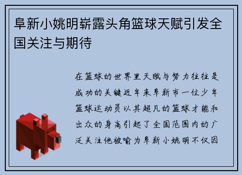 阜新小姚明崭露头角篮球天赋引发全国关注与期待